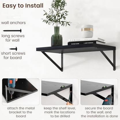 Axeman Deep Floating Shelves - 20 Inch Black Floating Shelves Set of 2-12 Inch Deep Wood Wall Shelves for Living Room Bathroom Kitchen - color: Black, size: 20W x 12D