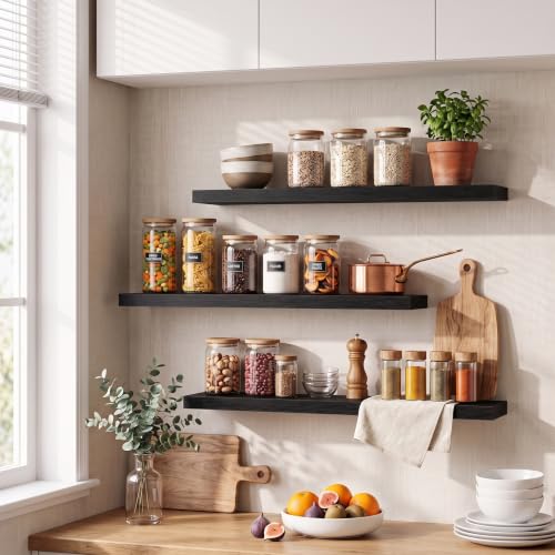 Dreamland 36Inch Black Floating Shelves 8" Deep Wall Mounted Set of 2 - color: Black, size: 8"D x 36"L