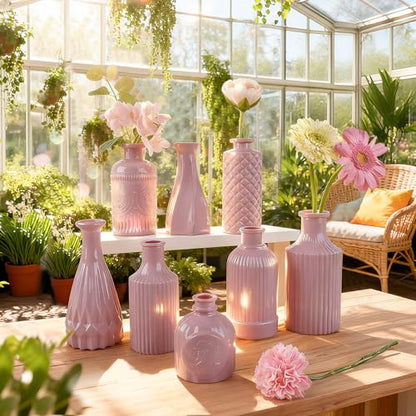TBWIND 12 Pcs Blush Pink Glass Bud Vase Set - color: Blush Pink-12pcs, size: 12Pcs