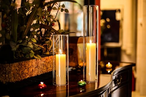 CYS EXCEL 2 PCS (H:16" D:3") Open Ended Glass Hurricane Candleholder Tube Shade | Multiple Size Choices Open Flame Candle Chimney Tube Cover | Bottomless Cylinder - size: 3" wide x 16" tall