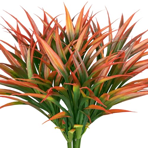 Ouddy Decor 20 Pcs Fake Outdoor Plants Artificial Fall Grass Stems, Orange - color: Orange