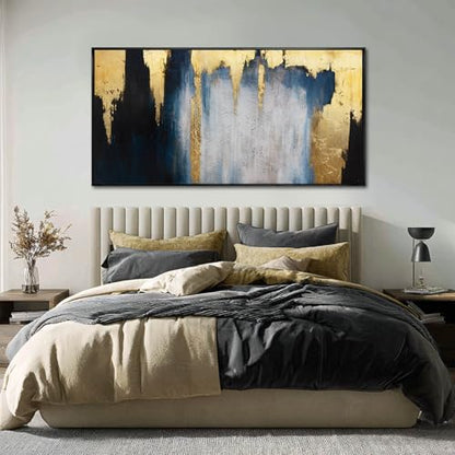 Framed Blue Gold Abstract Canvas Wall Art for Living Room 24x48 Inch - color: Blue and Gold, size: 48"L x 24"W