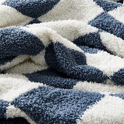 CozeCube Dusty Blue White Reversible Checkered Knit Throw Blanket 50"x60" - color: Dusty Blue and White, size: 50"x60"