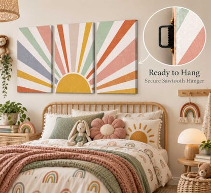 HLEOXPY 3 Pieces Nursery Boho Canvas Wall Art 16x24in - color: boho-Canvas, size: 16x24in