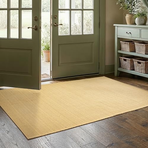 MatEssenz 3x5 ft Faux Linen Area Rug, Washable Woven Textured Carpet for Living Room Bedroom, Slip Resistant Gel Backing Indoor Accent Rug for Reading Nook Bed End, Khaki - color: Khaki, size: 3' x 5' (Rectangular)