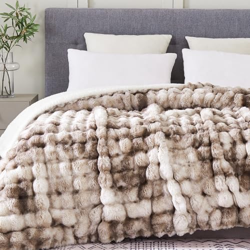 60"x80" Ultra-Soft Fuzzy Faux Fur Twin Blanket, Brown Tie Dye - color: Bubble Tie Brown, size: Twin (60" x 80")