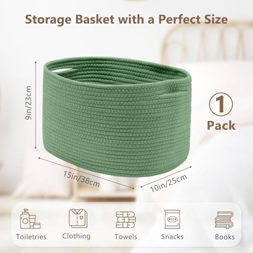 ECDYQXVU 15x10x9 Inch Woven Cotton Rope Storage Basket, 1 Pack - color: Green, size: 1 Pack