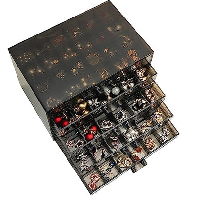 YUFONG Earring Storage Box Organizer 5 Drawers with 120 Small Compartments - color: Clear Black
