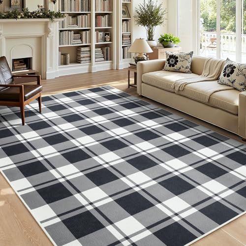 AROGAN Checkered 4x6 Area Rugs, Jute Rug for Indoor Outdoor, Black/White - color: Black, size: 4' x 6' (Rectangular)