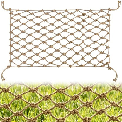 Jute Hemp Rope Net, Heavy Duty Climbing Net, 0.39 in Thick Woven Natural Fiber, 3.3 ft x 6.6 ft Netting, 3.9 in Mesh for Supervised Kids Outdoor Playground, Balcony, Stairs, Garden Decor