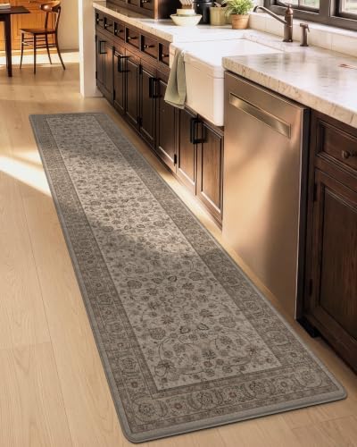 DEXI Kitchen Floor Mats Cushioned Anti Fatigue Runner 24x107 Brown Floral - color: Brown, size: 107"L x 24"W x 0.4"Th