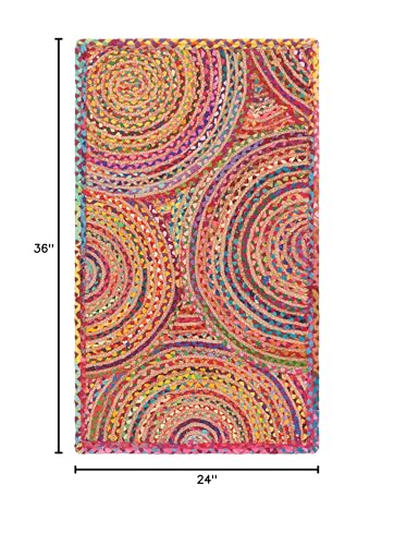 SAFAVIEH Cape Cod Collection Accent Rug - 2' x 3', Red & Multi, Handmade Boho Braided Circles Jute & Cotton, Ideal for High Traffic Areas in Entryway, Living Room, Bedroom (CAP203A) - color: Red/Multi, size: 2' x 3' (Rectangular)