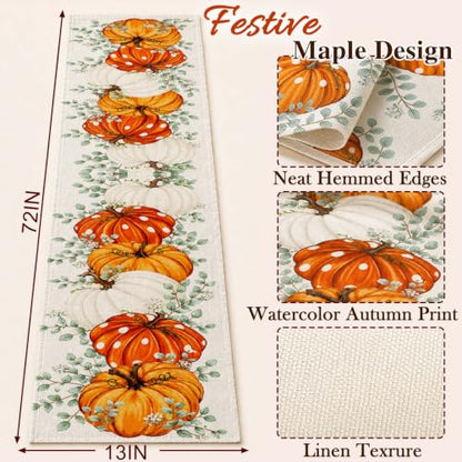 ONFAON Fall Decorations for Home, Fall Table Runner 13x72 Inch Linen - size: Table Runner-Pumpkin