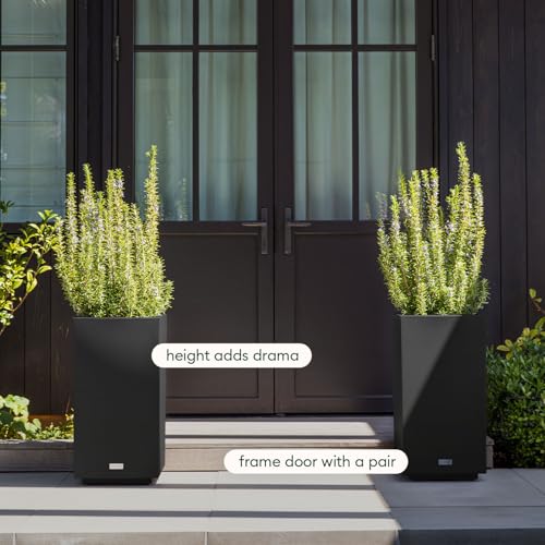 Veradek Block Series Pedestal Planter - Tall Rectangular Outdoor Planter - color: Black, size: 32"H x 15.5"W