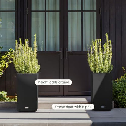 Veradek Block Series Pedestal Planter - Tall Rectangular Outdoor Planter - color: Black, size: 32"H x 15.5"W