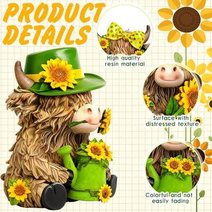 2 Pcs Resin Highland Cow Figurine Decor, Brigh Sunflower Style - style: Bright Sunflower