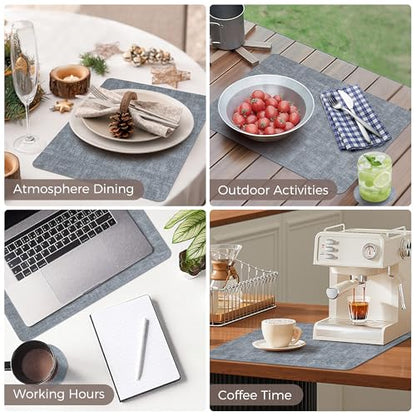 NCUE Vinyl Placemats Set of 8, 17"x12" Wipeable Place Mats with Coasters - color: Light Blue, size: Set of 8