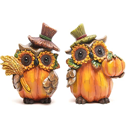 Hodao Fall Thanksgiving Pumpkin Figurines, Owl Harvest Decor for Home - color: Owl