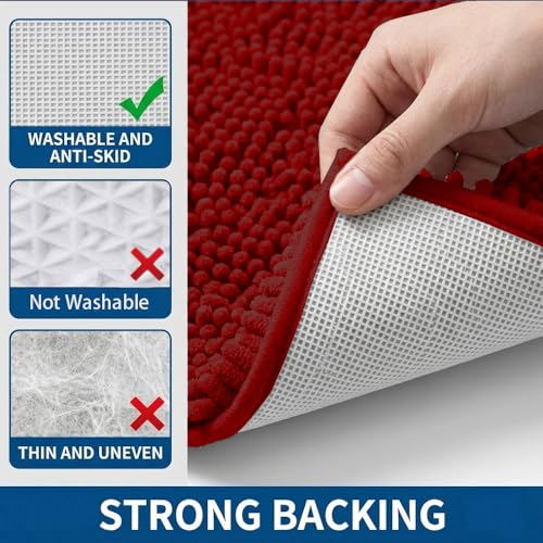 Bathroom Rugs Sets 2 Piece,Super Absorbent Chenille Bath Mats and U-Shaped Toilet Rug,Strong PVC Non Slip Backing,Microfiber Washable Dry Quickly Bath Mats for Bathroom(20"x32"+20"x20"U,Dark Red) - color: Dark Red