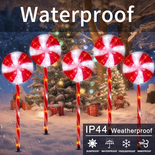 BRIGHTDECK 10 Pack Solar Christmas Pathway Lights, Red Lollipop Stakes - color: Red, size: 10Pack