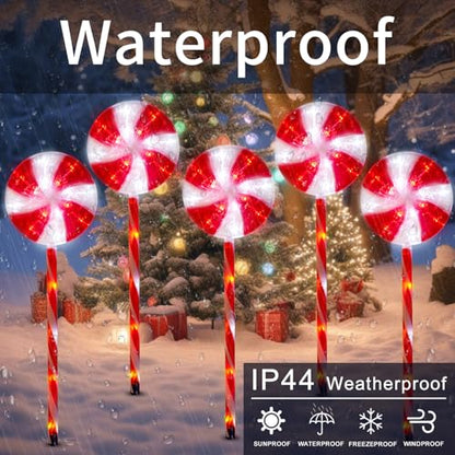 BRIGHTDECK 10 Pack Solar Christmas Pathway Lights, Red Lollipop Stakes - color: Red, size: 10Pack