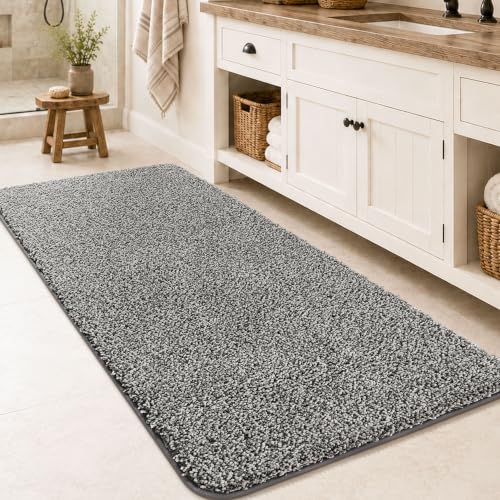 Bath Mat for Bathroom Floor 48''x 20'',Soft Nonslip Bathroom Rug,Gray - color: Heather Gray, size: 20'' X 48'' (Rectangular)
