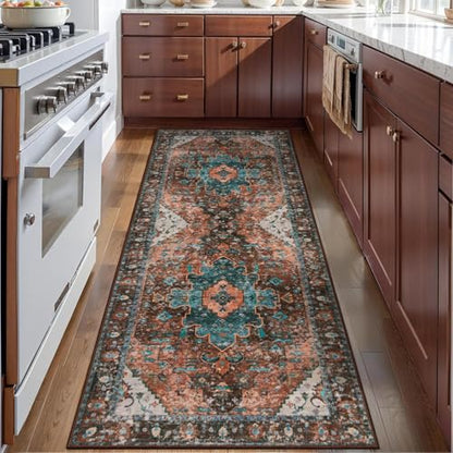 Ciicool 2x6ft Runner Rug,Small Throw Runners for Hallway Kitchen Entryway - color: Brick Red/Dull Teal, size: 2' x 6' (Runner)