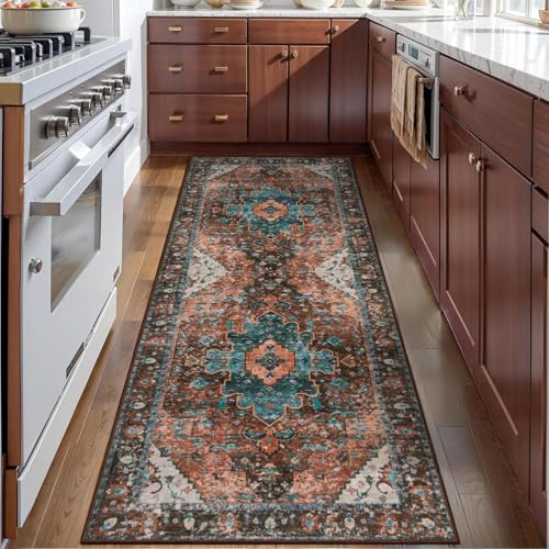 Ciicool 2x6ft Runner Rug,Small Throw Runners for Hallway Kitchen Entryway - color: Brick Red/Dull Teal, size: 2' x 6' (Runner)