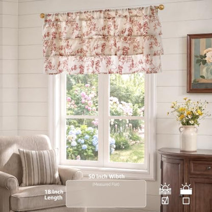 jinchan Alisa Ruffled Floral Valance Curtain 18 Inch 1 Panel Terracotta - color: Alisa Terracotta on Linen