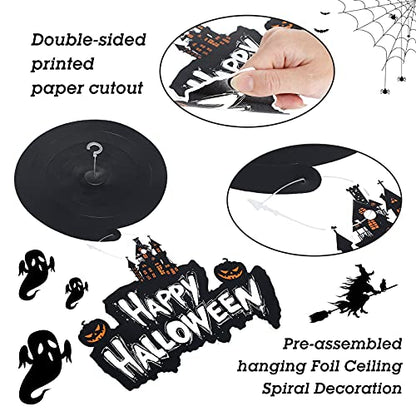 Censen 53 Pcs Halloween Hanging Swirl Decorations - Hanging Halloween Ceiling Streamers Happy Boo Day Witch Pumpkin Ghost Cutout Swirl for Indoor Outdoor Office Supplies(Scared) - style: Scared Style