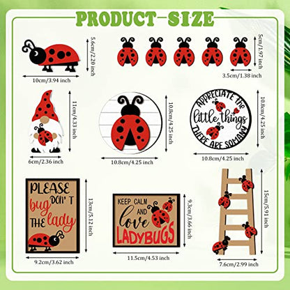 Jetec 12 Pcs Red Ladybug Tiered Tray Decor Set Spring Summer Wood Sign Rustic Farmhouse Decor Ladybird Tiered Decorative Trays Signs for Home Kitchen Decorations (Ladybug) - style: Ladybug