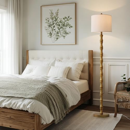 BOBOMOMO 62" Rustic Farmhouse Floor Lamp Antique Gold with Remote & Dimmable 9W Bulb, 3 Color Temperatures Resin Standing Lamp, Retro Tall Lamp for Living Room, Bedroom, Nursery, Office, Reading Nook - color: Aged Gold