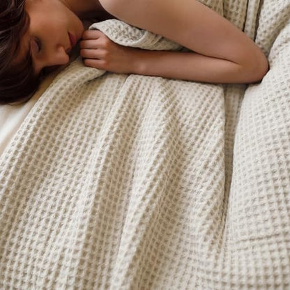 Bedsure Lightweight 100% Cotton Waffle Blanket, Full, Linen - color: Linen, size: Full (80" X 90")