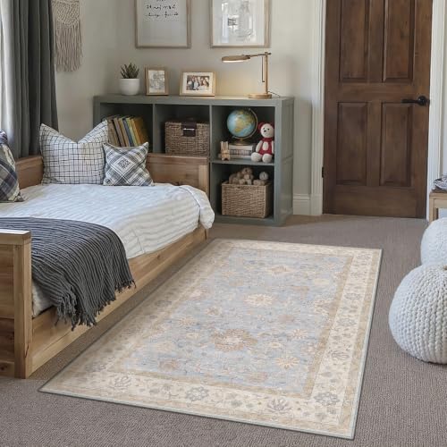 3x5 Area Rug Blue Vintage Netural Washable Living Room Carpet - color: Blue, size: 3' x 5' (Rectangular)