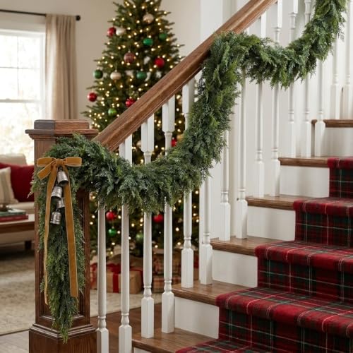 12Ft Christmas Garland,Real Touch Cedar Garland,Realistic Faux Pine Garland - size: 12FT
