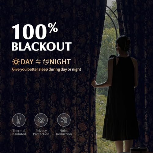 FMFUNCTEX Blue Boho Blackout Floral Curtains, 52X63 Inches, 2 Panels - color: Blue, size: 52"W x 63"L (Pack of 2)