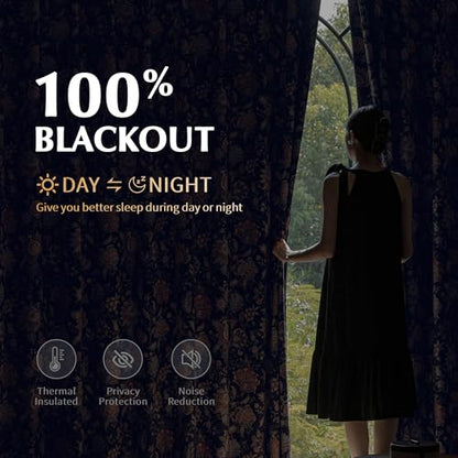 FMFUNCTEX Blue Boho Blackout Floral Curtains, 52X63 Inches, 2 Panels - color: Blue, size: 52"W x 63"L (Pack of 2)