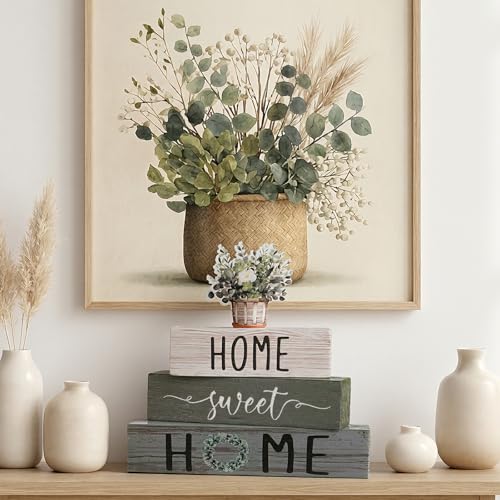 Cinnvoice 4 Pcs Farmhouse Wooden Tabletop Decor Green Eucalyptus Leaves - style: Eucalyptus Leaves