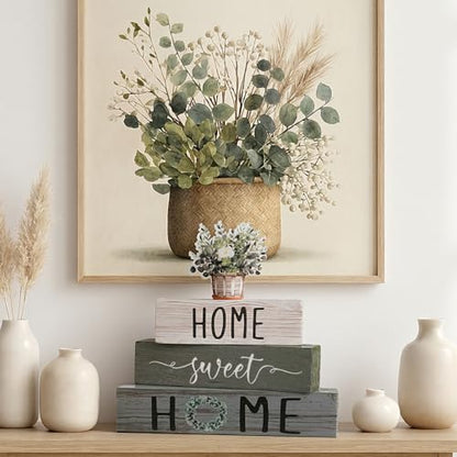 Cinnvoice 4 Pcs Farmhouse Wooden Tabletop Decor Green Eucalyptus Leaves - style: Eucalyptus Leaves
