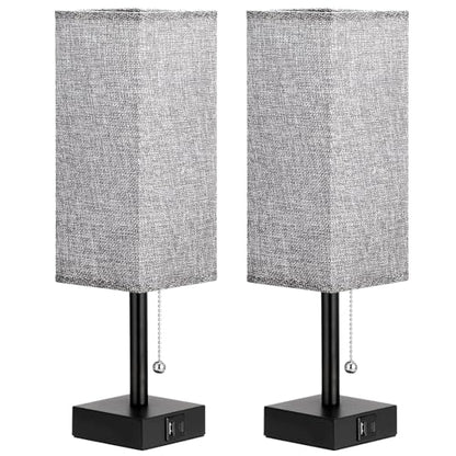 Set of 2 Grey Bedside Table Lamps for Bedroom - Nightstand Lamp, USB C+A - color: Gray & Black (2PCS), size: 14.3in