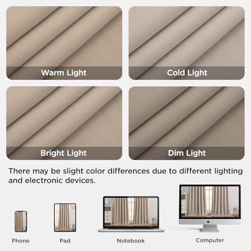 Joydeco 100% Blackout Curtains Velvet Black Out Curtain 72 Inch Drapes - color: Beige, size: 52"W x 72"L (Pack of 2)