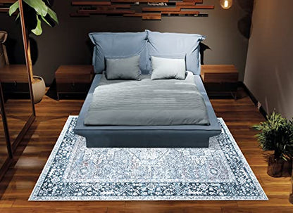 Bloom Rugs Caria Washable Non-Slip 4x6 Rug - Navy Blue Traditional Area Rug for Living Room, Bedroom, Dining Room, and Kitchen - Exact Size: 4' x 6' - color: Navy Blue, size: 4' x 6' (Rectangular)