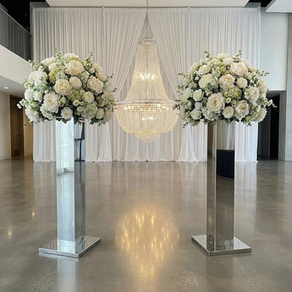 2PCS Tall Silver Vases for Centerpieces,31.5inch Stainless Steel Column Geometric Centerpieces Wedding Flower Stand Flower Floor Vase for Tables Wedding Anniversary - color: Silver