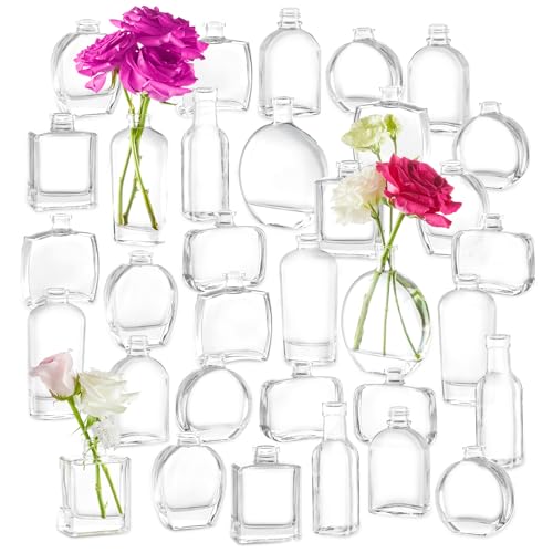 33pcs Glass Small Bud Vases Set - 9 Styles Clear Bud Vase - color: Clear Set of 33