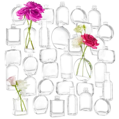 33pcs Glass Small Bud Vases Set - 9 Styles Clear Bud Vase - color: Clear Set of 33