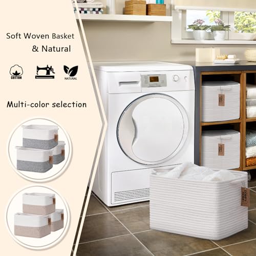 COMFY-HOMI 3PACK Cotton Rope Square Basket with Handles for Shelves| Storage|Baby Basket for GIF|Shoe Basket for Organizing|New13.5" x 11" x 9.5" for Living Room - color: All White, size: 3-13.5"X11"X9.5"