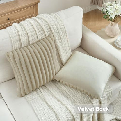 FUTEI Pack of 2 Faux Fur Throw Pillow Covers 18x18 Inch, Beige - color: Beige, size: 18" x 18" (Pack of 2)