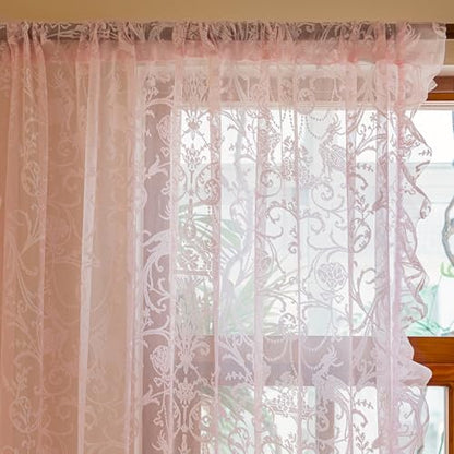TUDECO Light Pink Lace Curtains 72 Inch Length, Floral Sheer 2 Panels - color: Pink, size: 59"W x 72"L (Pack of 2)