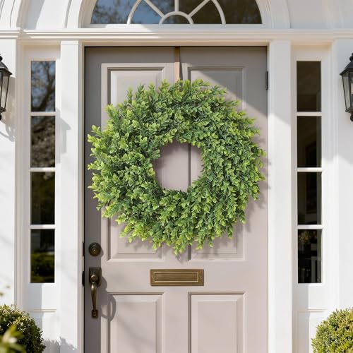 26"Artificial Boxwood Wreath, Large Fake Hanging Plant for Front Door Decor