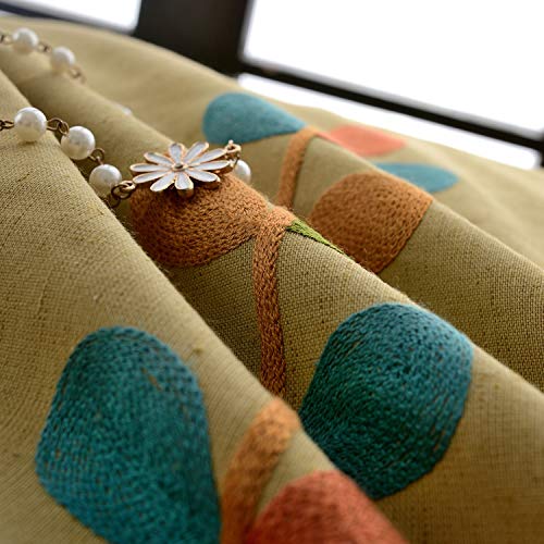 VOGOL Leaf Embroidered Linen Textured Curtains, 60 x 106, 2 Panels - color: C2, size: 60"W x 106"L (Pack of 2)